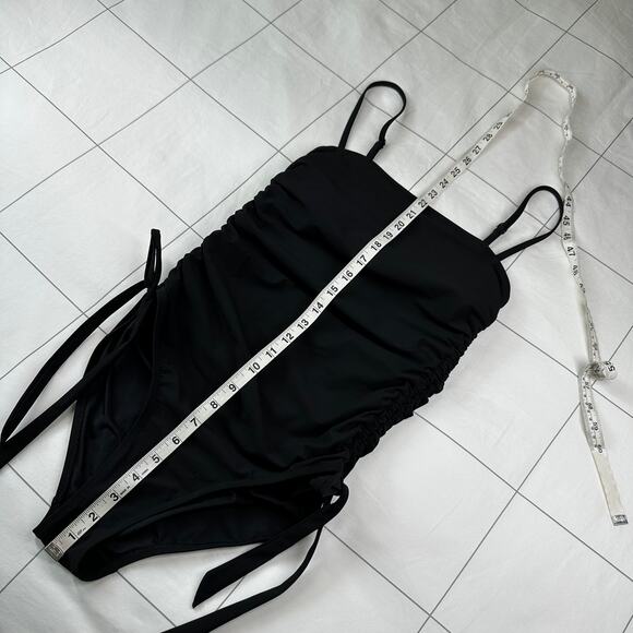 Athleta Swimsuit Womens Small Black Shirred One Piece Side Cinch Classic Stretch - Picture 8 of 8